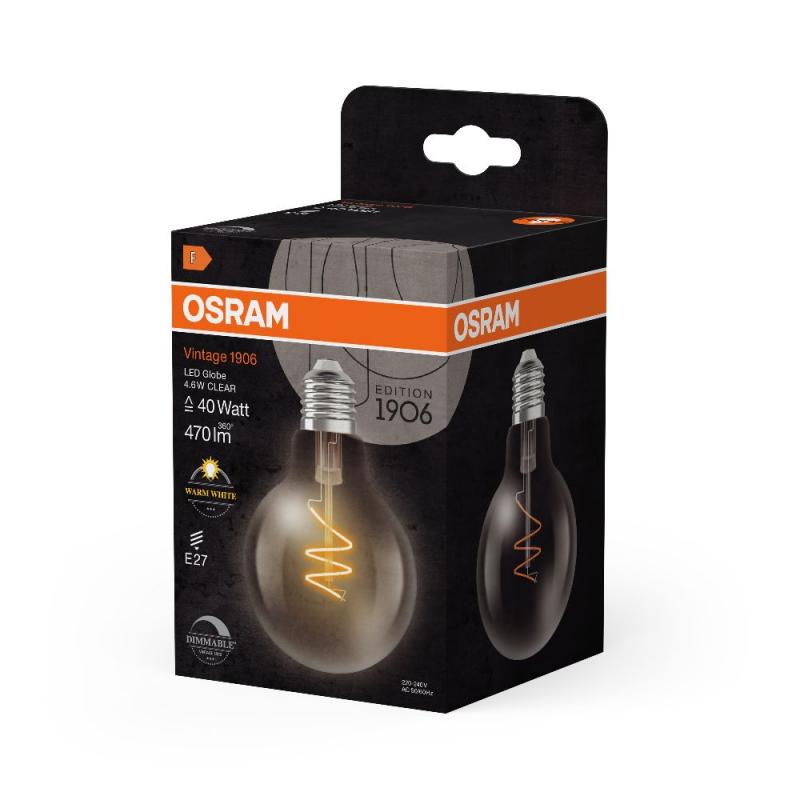 OSRAM E27 LED VINTAGE Spiral Filament Globe 80 klar 4,6W wie 40W dimmbar warmweiß 90Ra